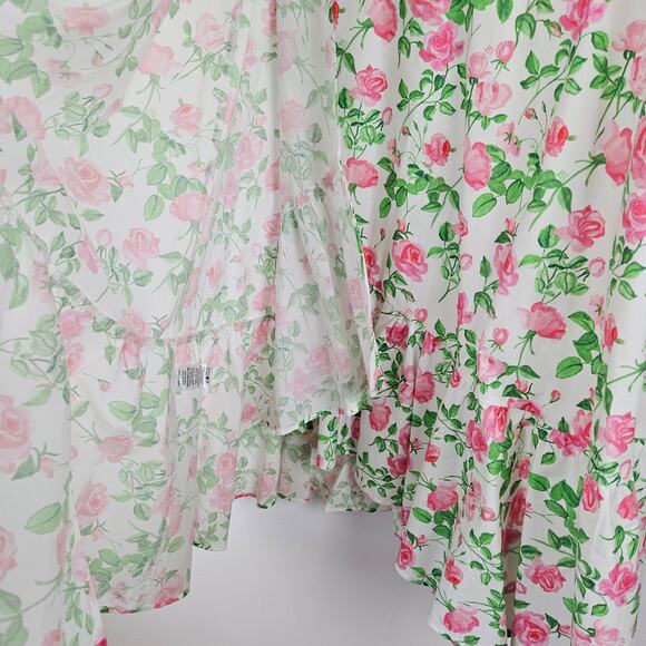 Hill House Mirabel Wrap Roses Print Midi Skirt M White Pink Green Ruffle Floral - Picture 4 of 11